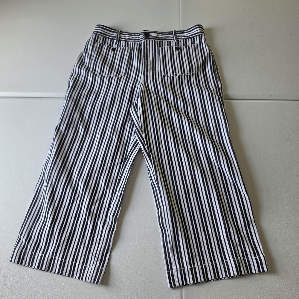 LOFT Pants Womens 12P Black White Stripe The Palmer Wide Leg Crop Twill Casual